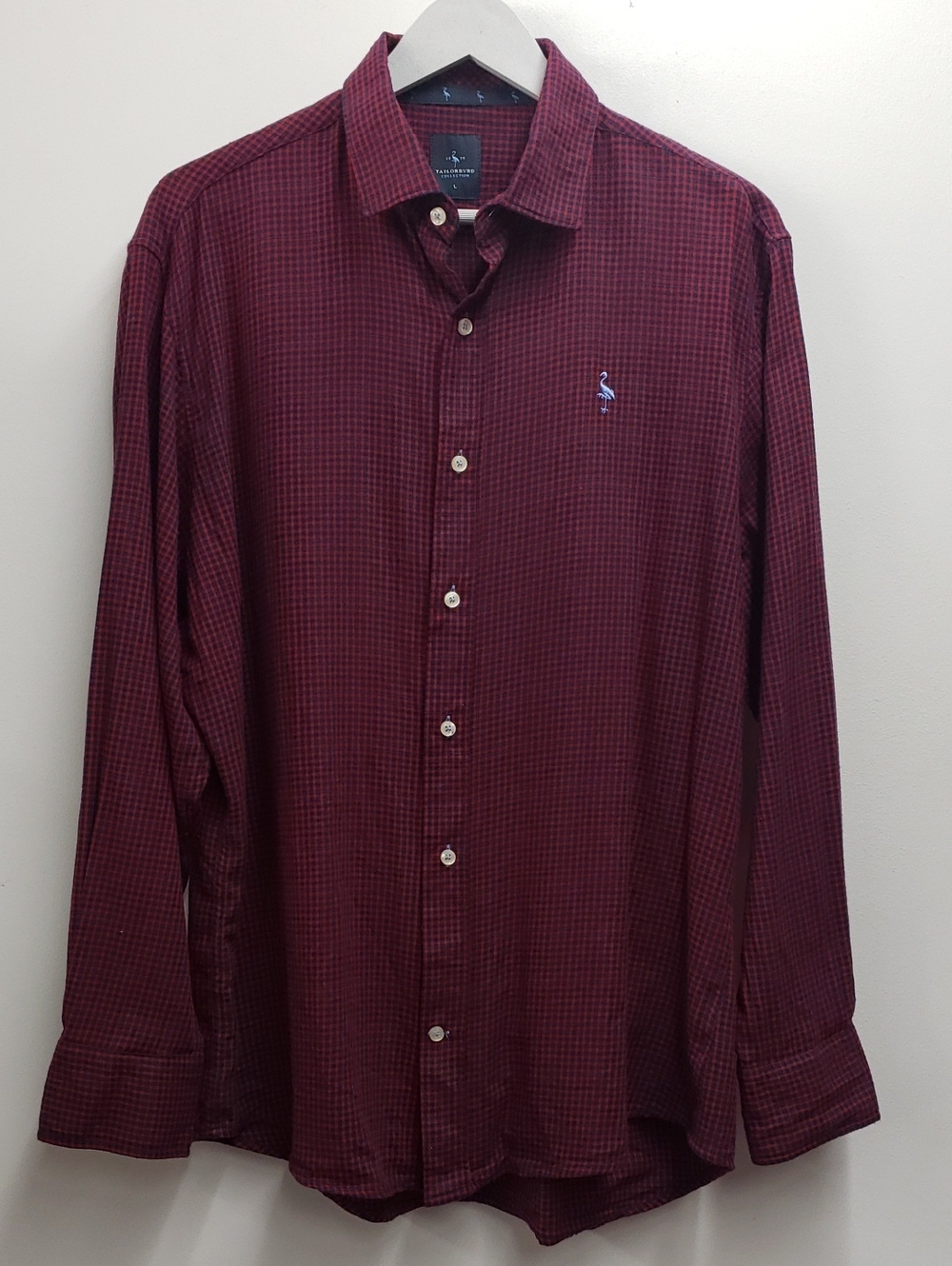 Tailorbyrd Men's Red Plaid Button-Down Shirt Size Large Long Sleeve